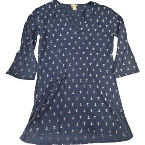 J.Crew Womens‎ XXS Navy Blue Anchor Print Bell Sleeve Mini Dress